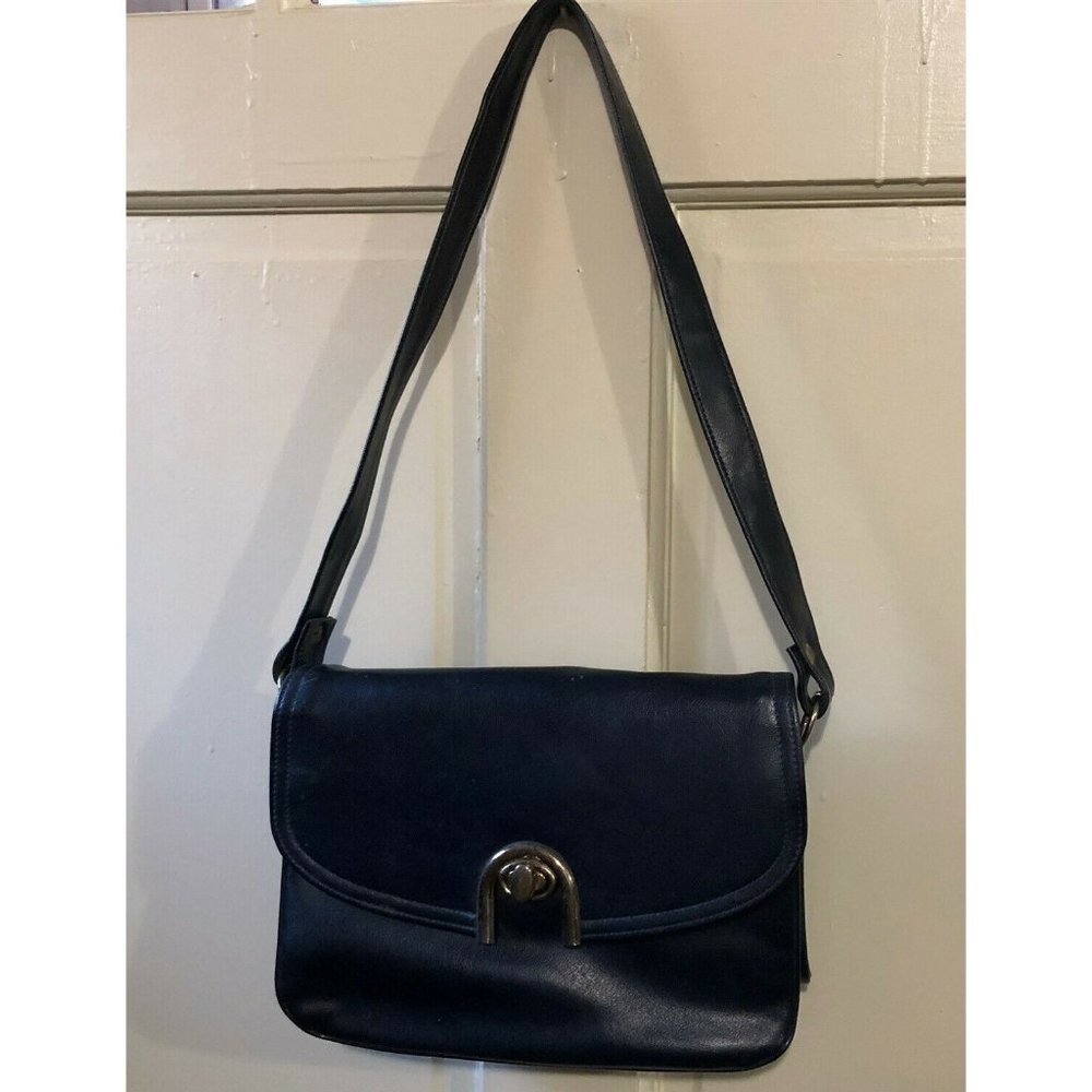 Vintage Garay Blue patent faux leather shoulder bag flap gramma bag